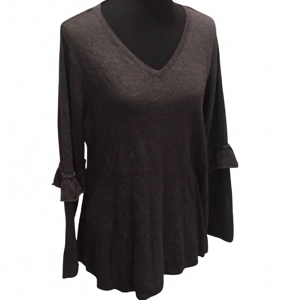 NEW STYLE & CO. women's ruffled elbow v-neck sweater - plus in gray